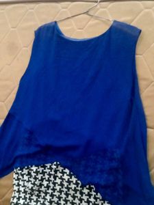 Blue Top with Houndstooth Skirt