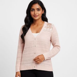 Elegant Blush Pink Floral Cardigan