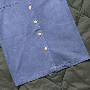 Blue Button-Down Midi Slip Dress