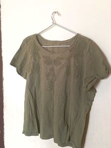 Olive Green Top With Embroidery M Size