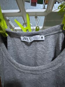 ZARA Grey Ribbed Tank Top