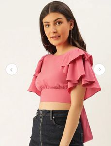 Pink Ruffle Sleeve Crop Top