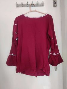 Maroon Embroidered Top