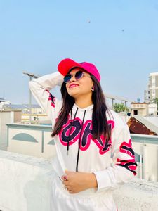 white nd pink winter co-ord set