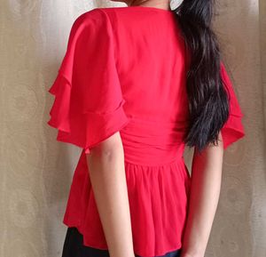 Zara Basic Pink Ruffle Sleeve Blouse - Size S