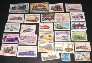 27 STAMPS: Featuring TRAINS