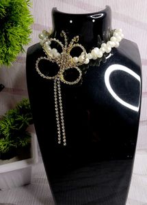 Pearl Butterfly Crystal Choker  Elegant Party Wear