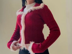 Red Fur Trim Cardigan