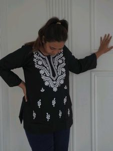 Black Chikankari Handwork Short Kurti
