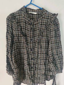 Plaid Ruffle Trim Top