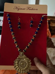 Elegant Blue Beaded Temple Jewelry Set