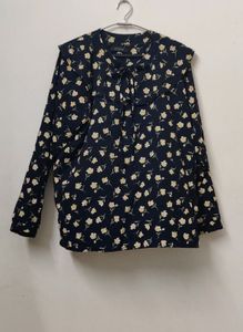 Korean Floral Truffle Neck Top