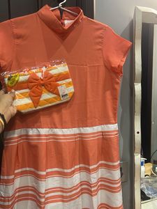 Orange n White Striped Dress 👗 Matching Bag