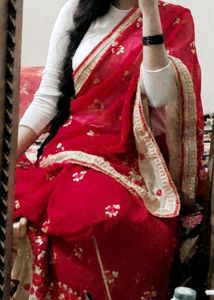 Magenta And Beige Saree Blouse Unstitched Attached