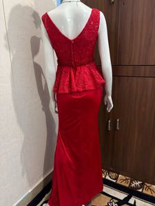 Elegant Red Lace Peplum Gown