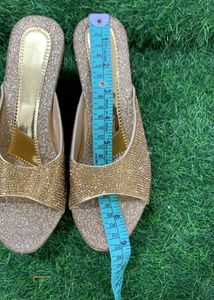 New Golden Rhinestone Partywear Wedges
