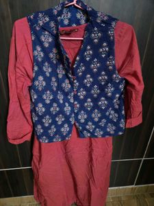 Rusr Dress with Blue Patterned Vest
