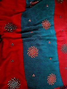 Green And Maroon Bandhani Style Saree