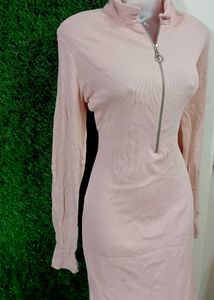 Ribbed Zipper Bodycon Midi