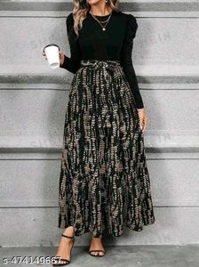 Chic Black &amp; Beige Maxi Dress