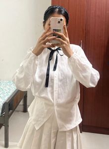 White Bow Tie Blouse &amp; Skirt Set