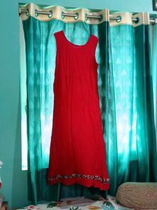 Red Embroidered Sleeveless Dress