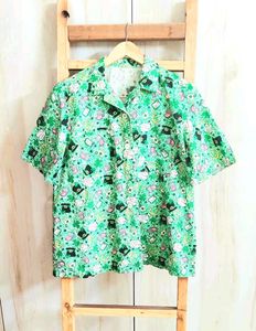 Green Printed Cotton Shirt Size-38-40
