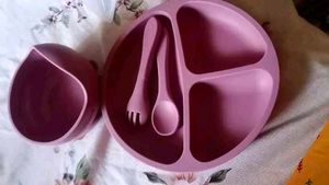 Silicone Baby Feeding Set - Bowl, Plate, and Utens