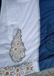Elegant Blue &amp; White Saree