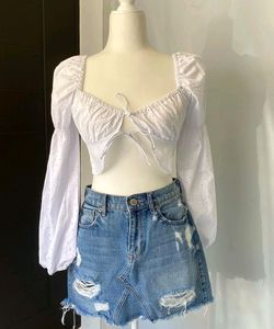 Eyelet Tie-Front Crop Top
