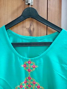 Teal Embroidered Kurti