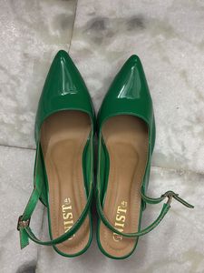 Green Patent Slingback Block Heels