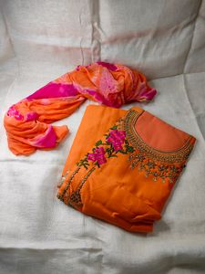 Cotton Material With Embroidery N Stone Work Mater