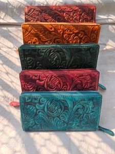 Floral Embossed Leather Wallet
