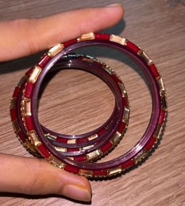Red &amp; Gold Beaded Bangles - Set of 4