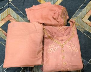 Cream Colour Suit Set( Kurta, Pent & Dupatta) For