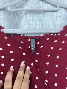 Dark Red Polka Dot Wrap Dress