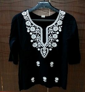 Black Embroidered Short Kurti