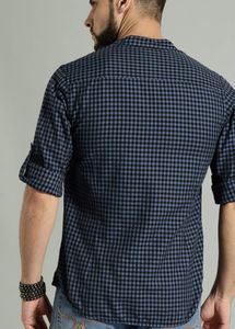 Roadster Men Blue &amp; Black Checked Pure CottonCasua