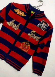 Red &amp; Navy Blue Wool Zipper Sweatshirt