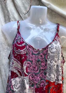 381212 Paisley Print Tie-Front Tank Top