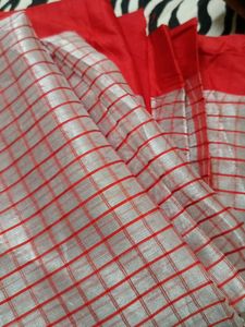Red and White Checked Saree