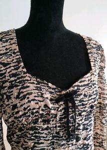 Zara Sweetheart Animal Print Sheer Sleeves Dress