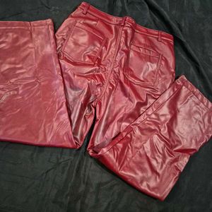 Burgundy |cherry red Faux Leather Pants|korean