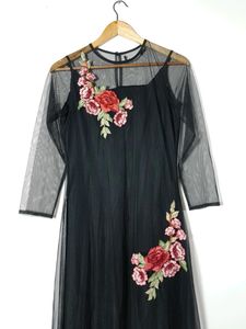 Black Net Embroidered Kurtha (Women&#39;s)