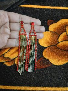 Red &amp; Gold Dangle Earrings