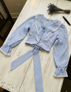 Trendy Brand New Blue Crop Top with Stylish Back T
