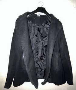 Black Zip-Up Wool-Blend Jacket