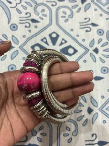Stylish Silver &amp; Pink Bracelet