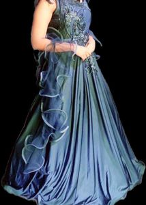 Navy Blue Gown With Ruffled Dupatta ( Full Gher)